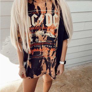 Tide ACDC Graffiti Print Mid-length T-shirt